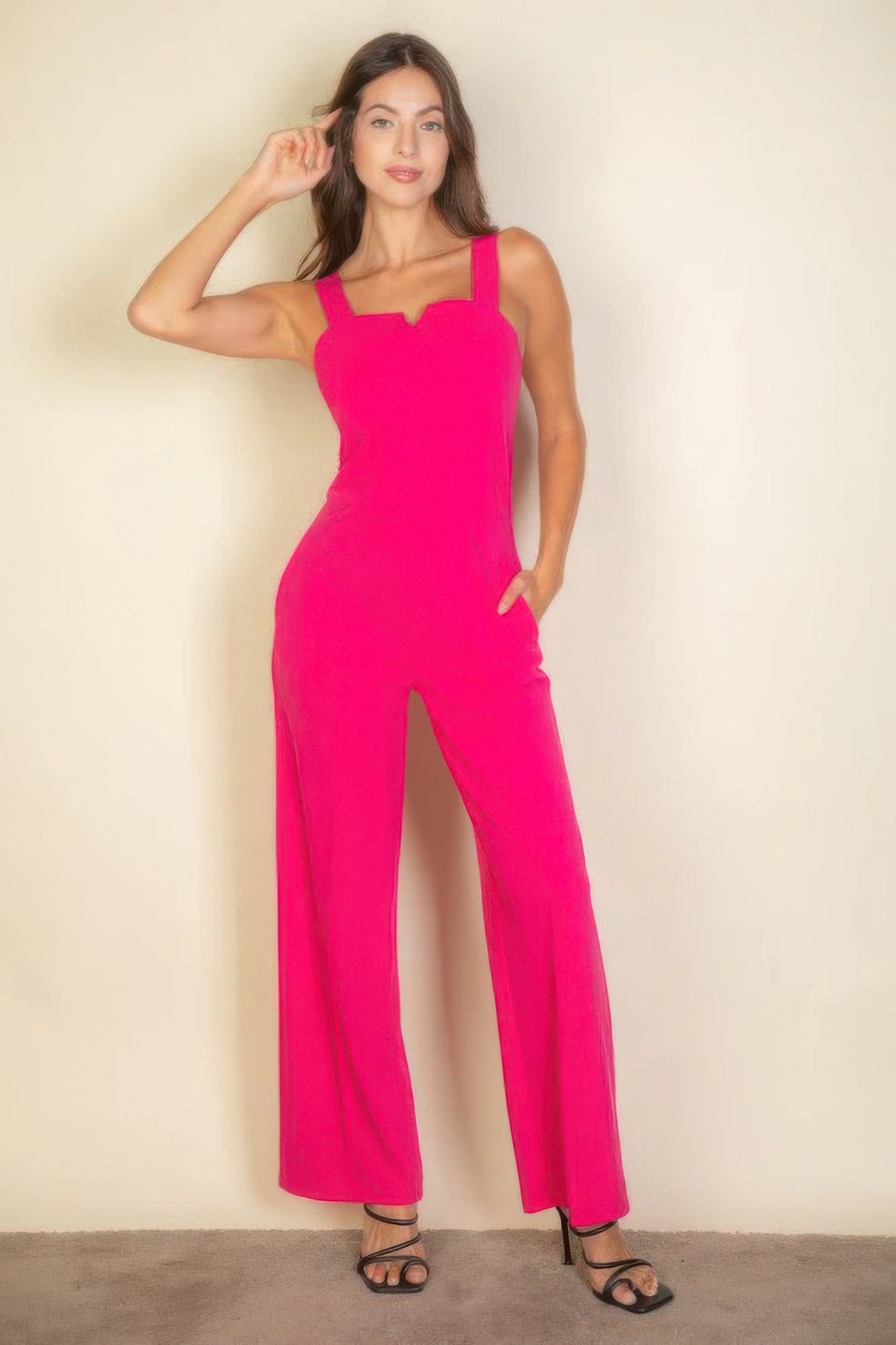 Notched neck cami jumpsuit JoySkyBoutique