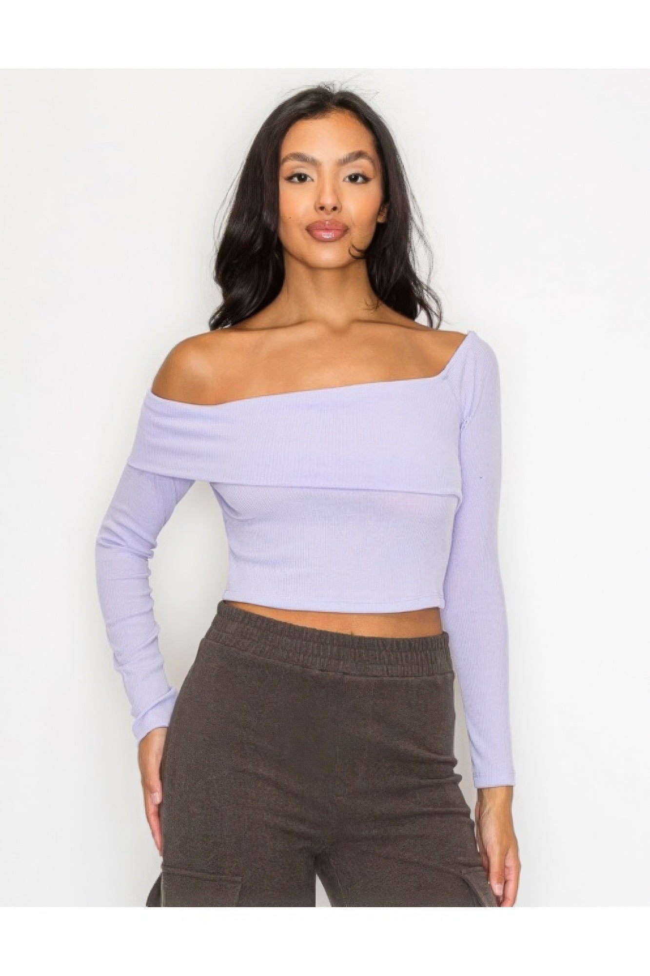 Bardot ribbed long sleeve crop top JoySkyBoutique