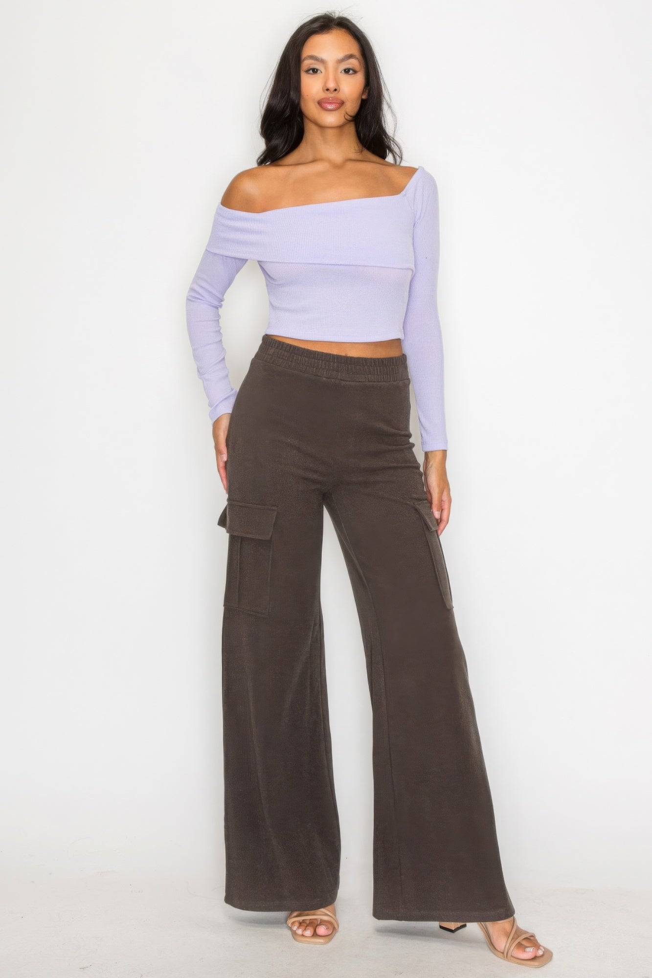 Bardot ribbed long sleeve crop top JoySkyBoutique