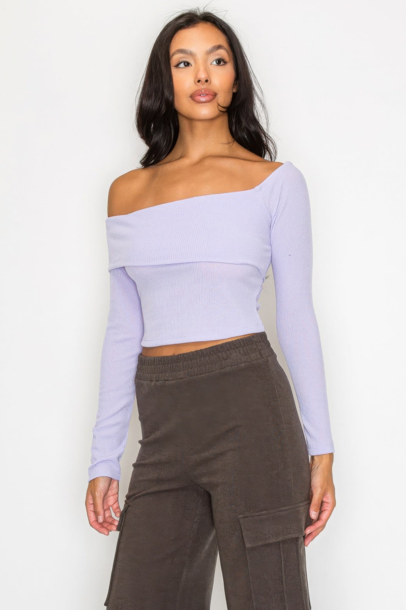 Bardot ribbed long sleeve crop top JoySkyBoutique