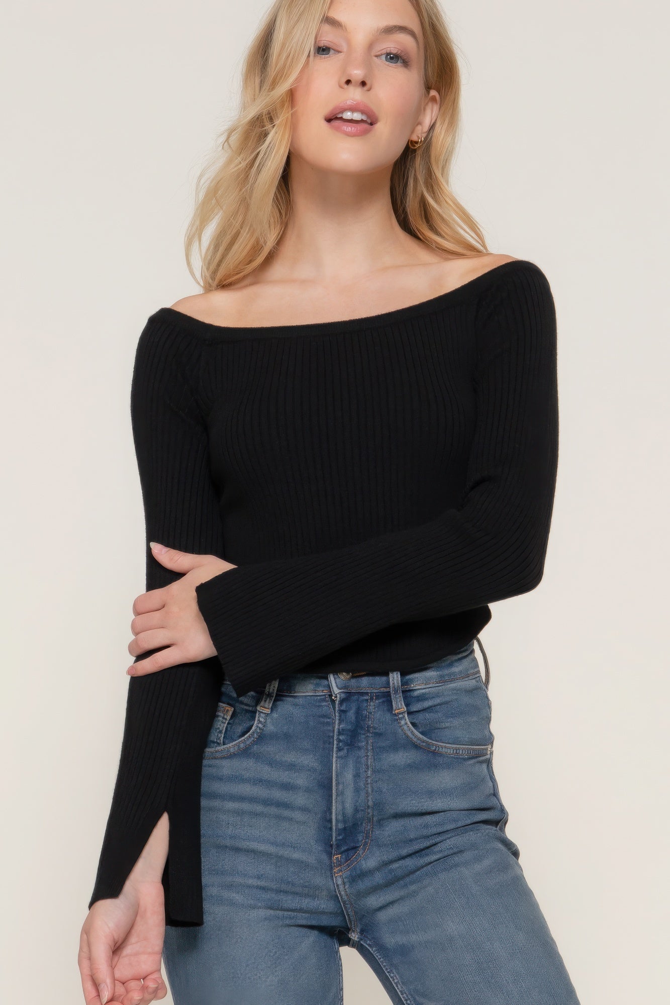 Long flare slv off shoulder sweater JoySkyBoutique