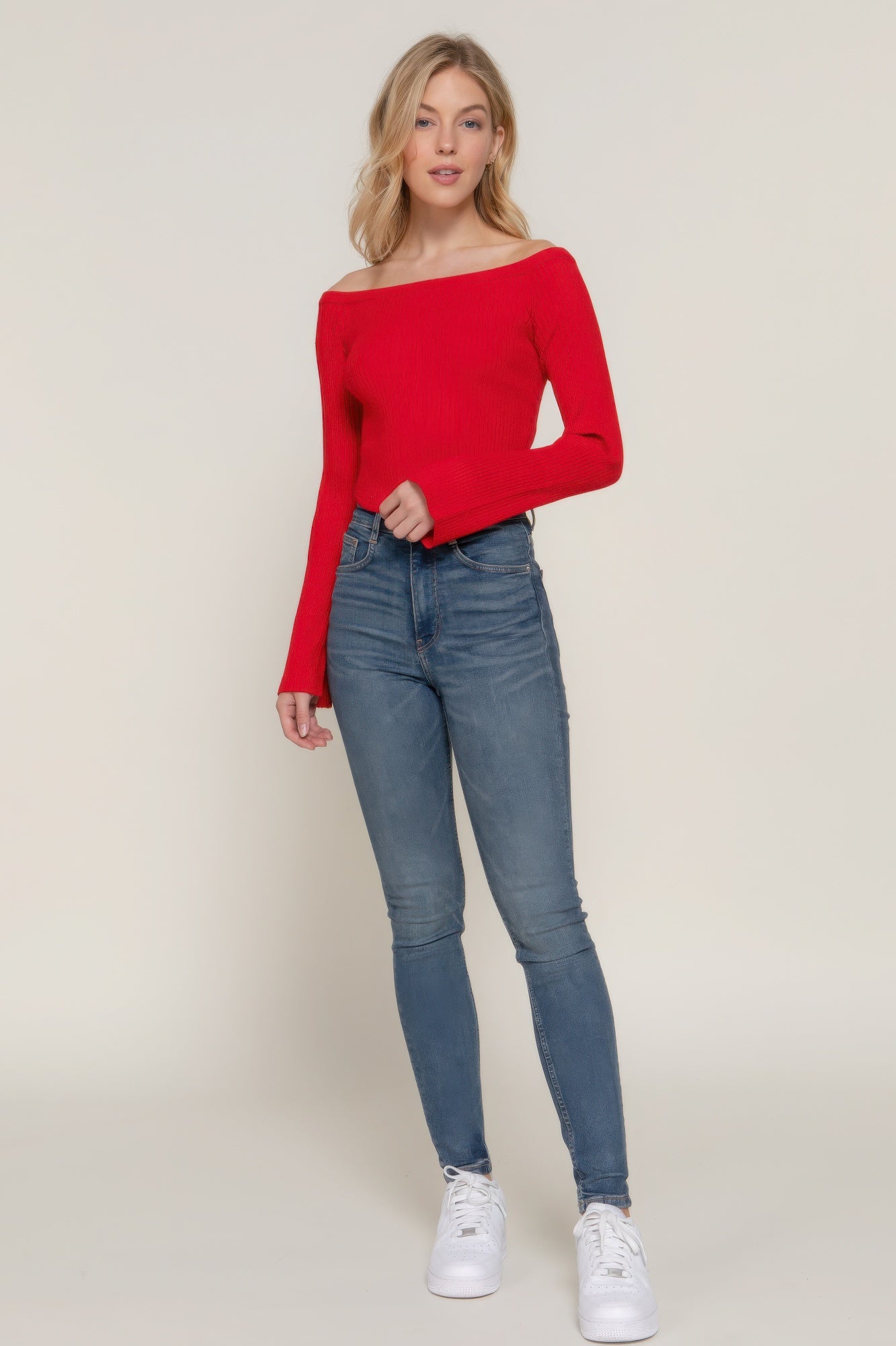 Long flare slv off shoulder sweater JoySkyBoutique