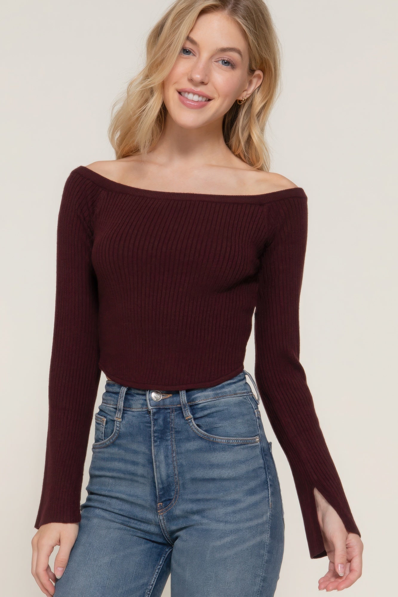 Long flare slv off shoulder sweater JoySkyBoutique
