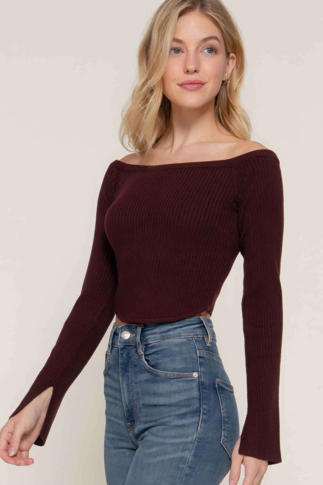 Long flare slv off shoulder sweater JoySkyBoutique