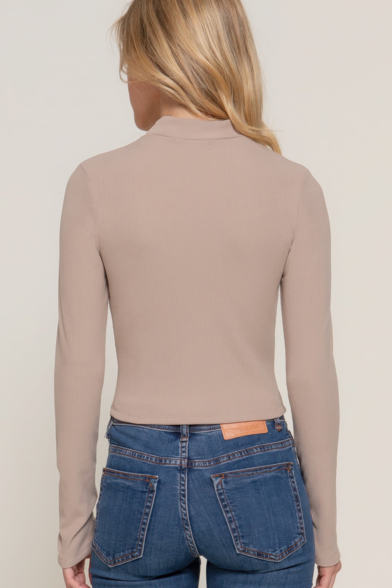 Long slv mock neck kyehole rib knit top JoySkyBoutique