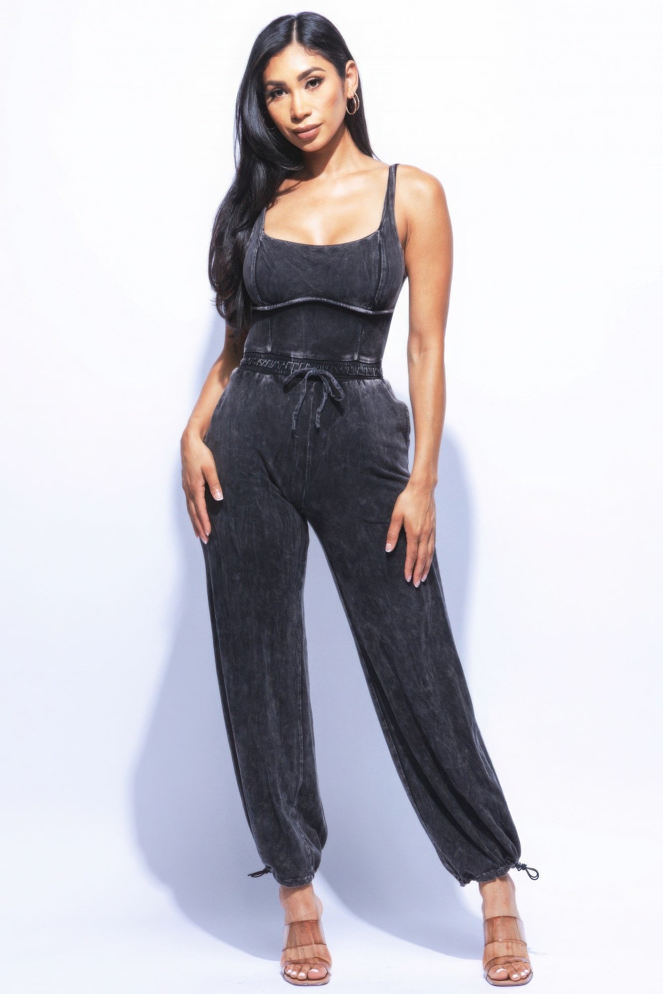 Washed Jumpsuit With Adjustable Ankle JoySkyBoutique