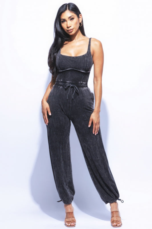 Washed Jumpsuit With Adjustable Ankle JoySkyBoutique