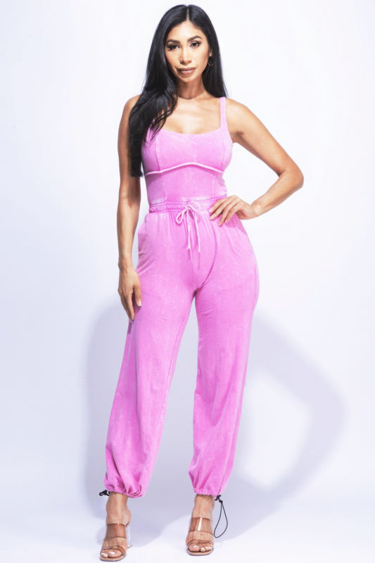 Washed Jumpsuit With Adjustable Ankle JoySkyBoutique