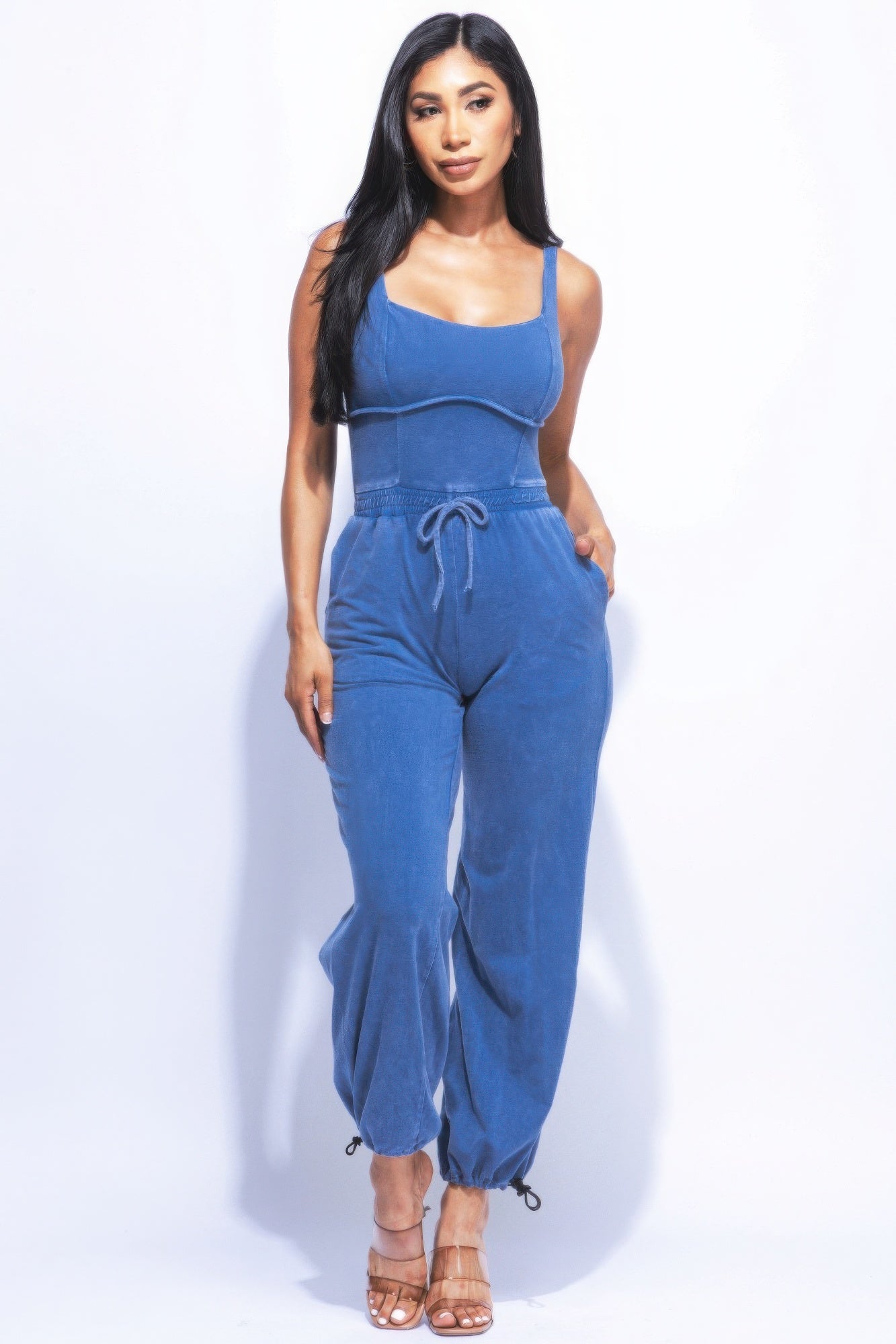 Washed Jumpsuit With Adjustable Ankle JoySkyBoutique