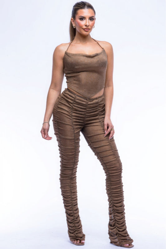 Halter Top Ruched Pants Set JoySkyBoutique