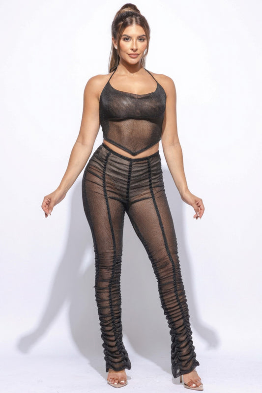 Halter Top Ruched Pants Set JoySkyBoutique