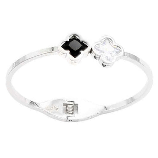 Double Clover Stainless Steel Hinged Bracelet JoySkyBoutique