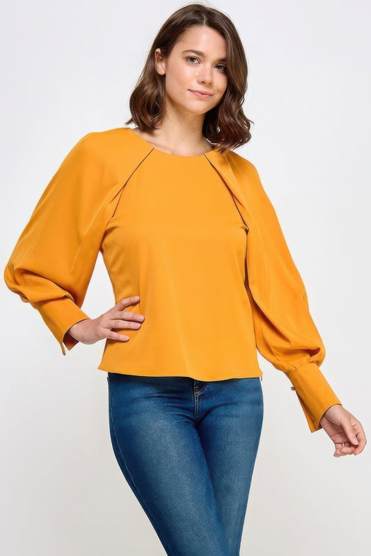 Raglan Long Sleeve Top With Back Neck Tie JoySkyBoutique