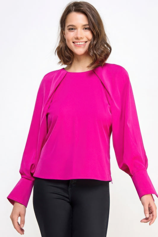 Raglan Long Sleeve Top With Back Neck Tie JoySkyBoutique