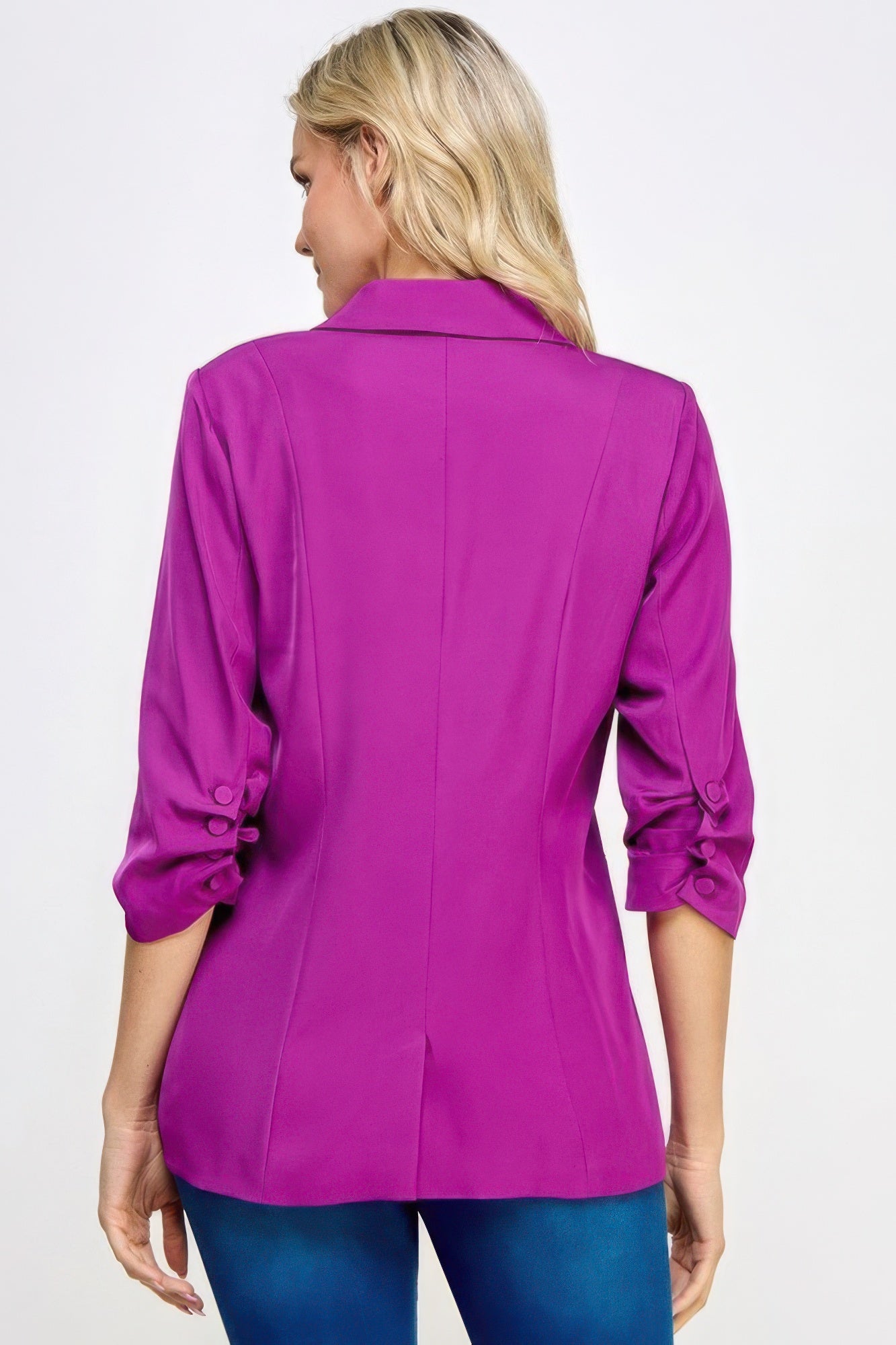 Buttoned Detail 3/4 Sleeve Blazer JoySkyBoutique