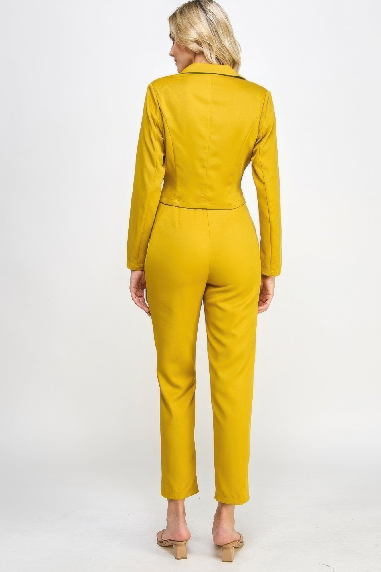 Single Button Crop Blazer With Tailored Pants Set JoySkyBoutique