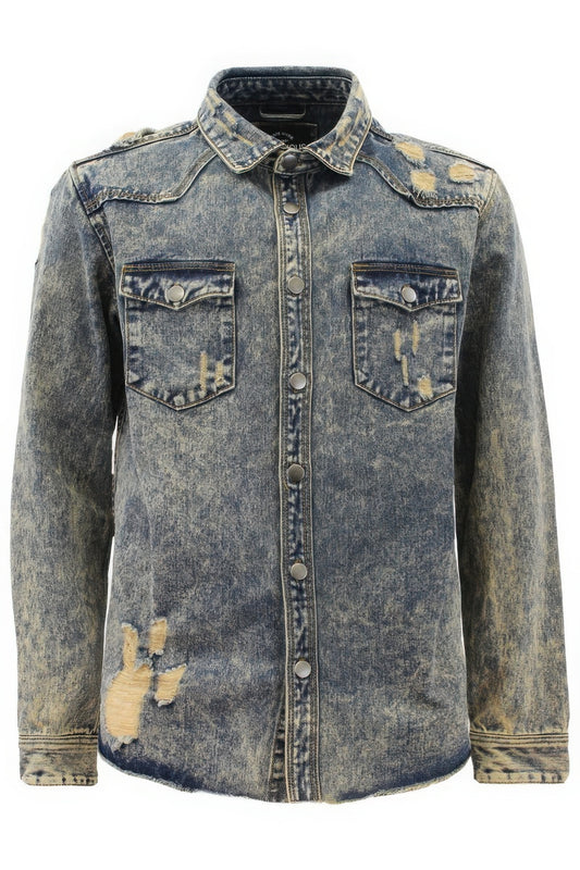 Men's Ripped Denim Overshirt JoySkyBoutique