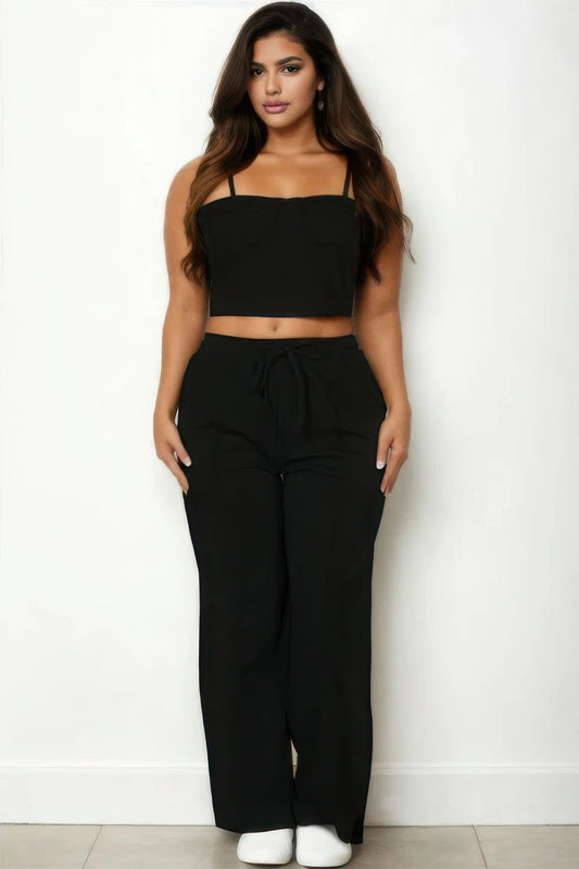 Plus Bustier Crop Cami Top & Slant Pocket Straight Pants JoySkyBoutique