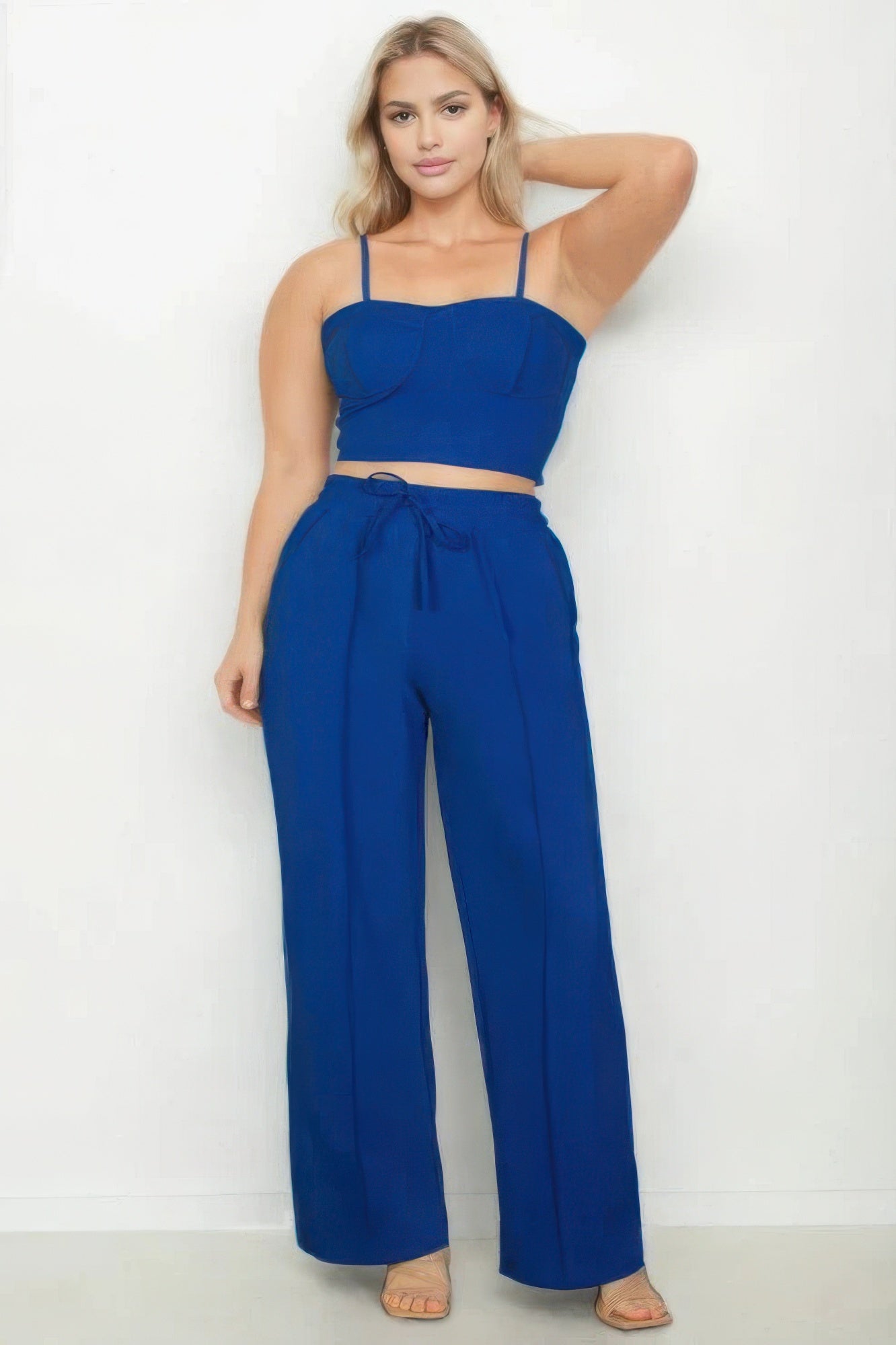 Plus Bustier Crop Cami Top & Slant Pocket Straight Pants JoySkyBoutique