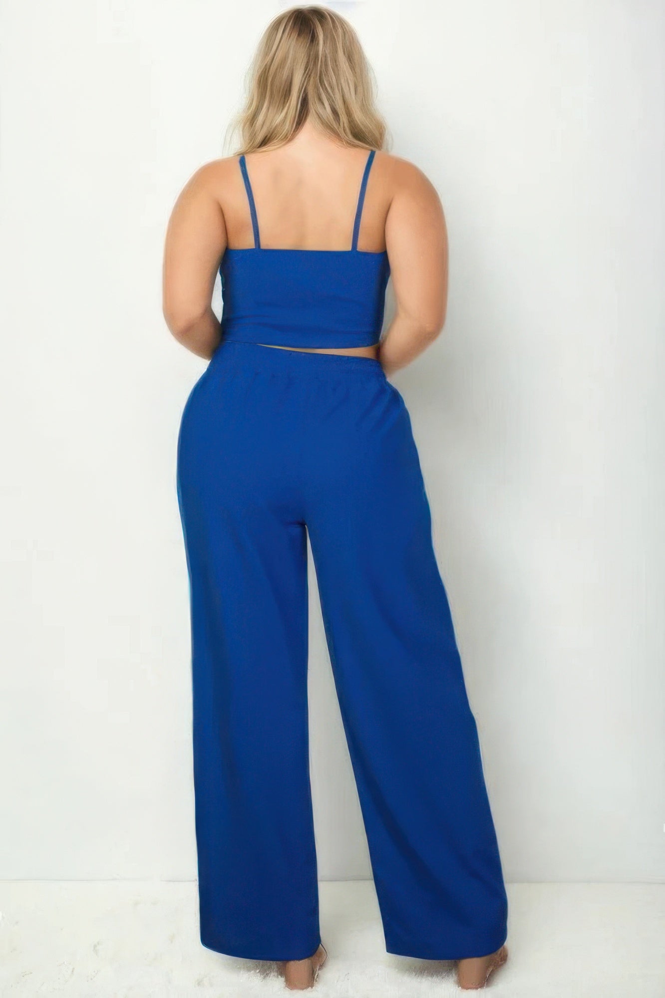 Plus Bustier Crop Cami Top & Slant Pocket Straight Pants JoySkyBoutique