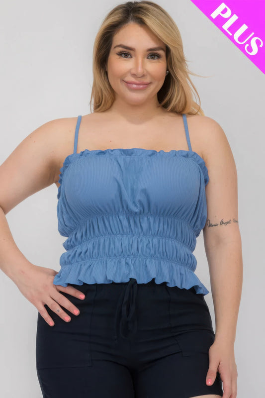 Plus Size Tiered Shirred Body Crop Top JoySkyBoutique