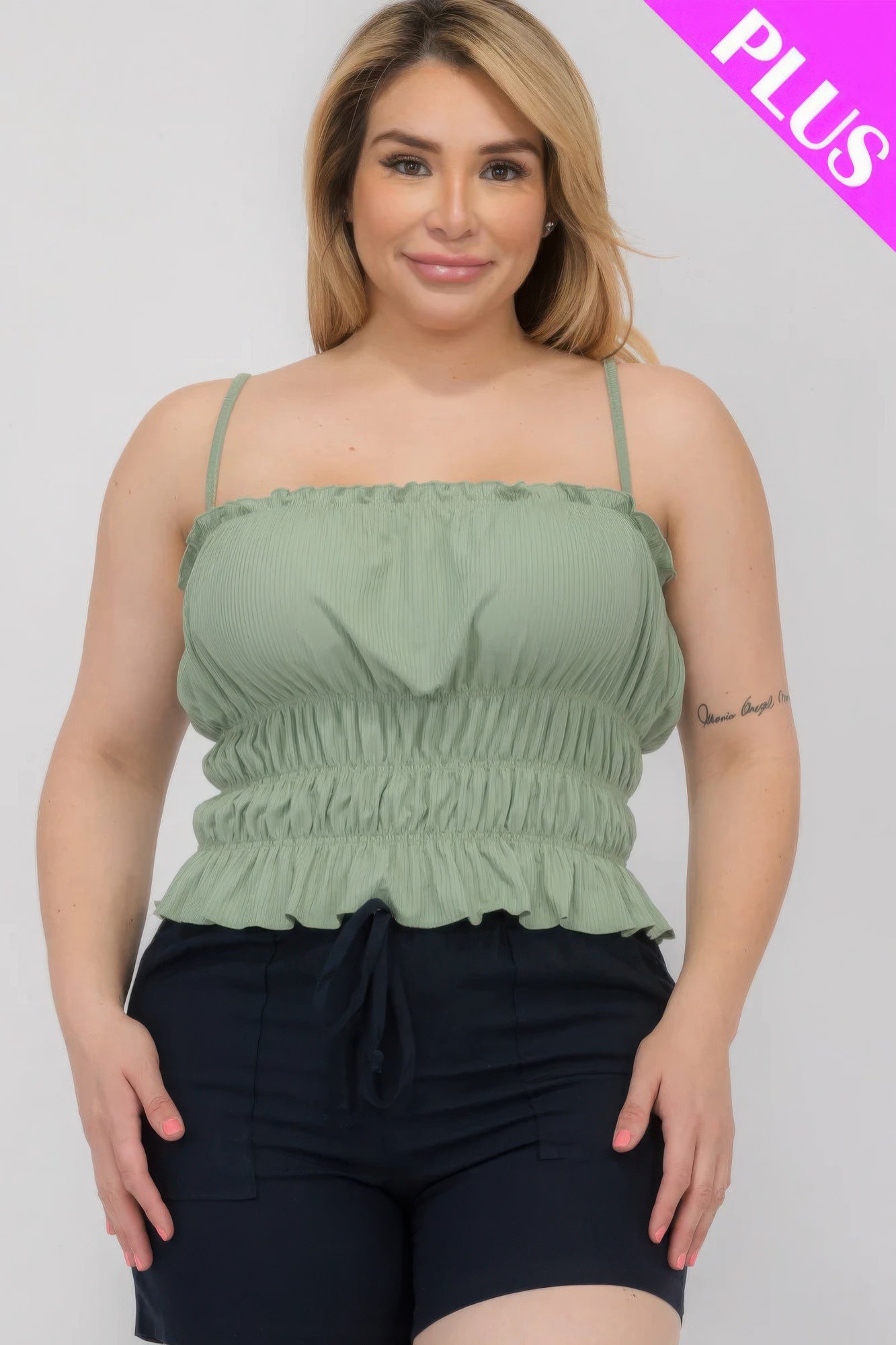 Plus Size Tiered Shirred Body Crop Top JoySkyBoutique