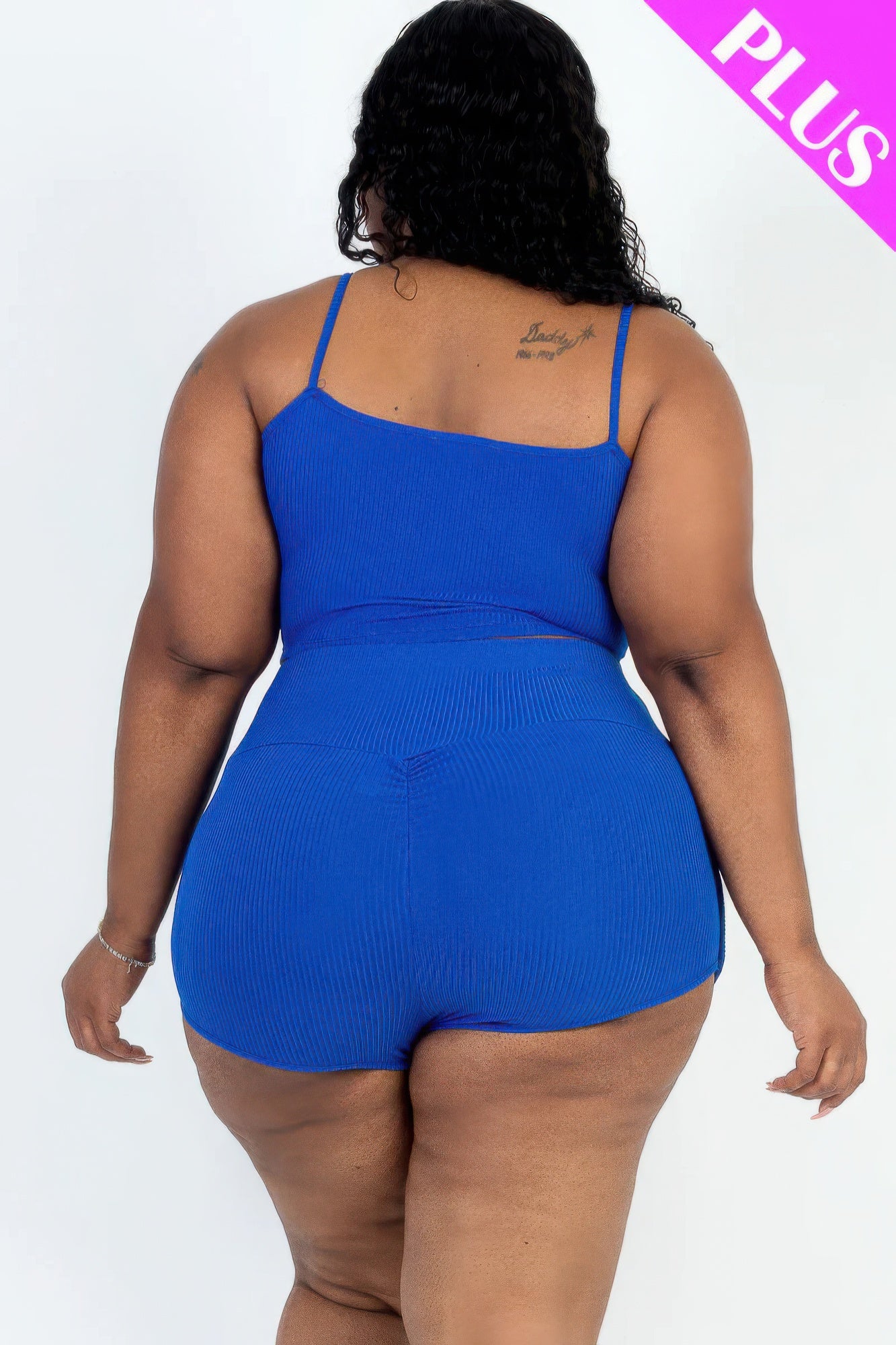Plus Size Ribbed Cami Crop Top & Ruched Shorts Set JoySkyBoutique