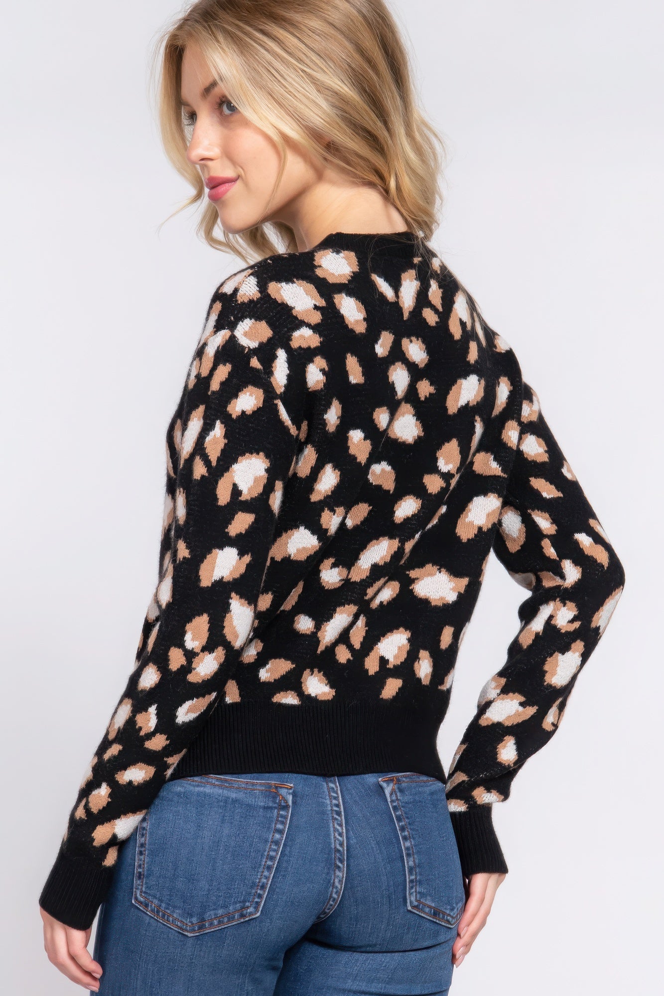 Long Slv Animal Jacquard Sweater JoySkyBoutique