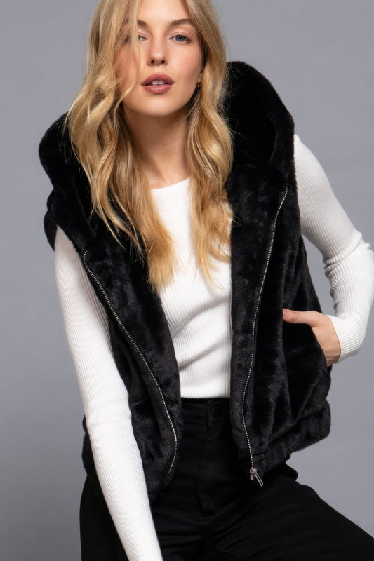 Hoodie Faux Fur Vest JoySkyBoutique