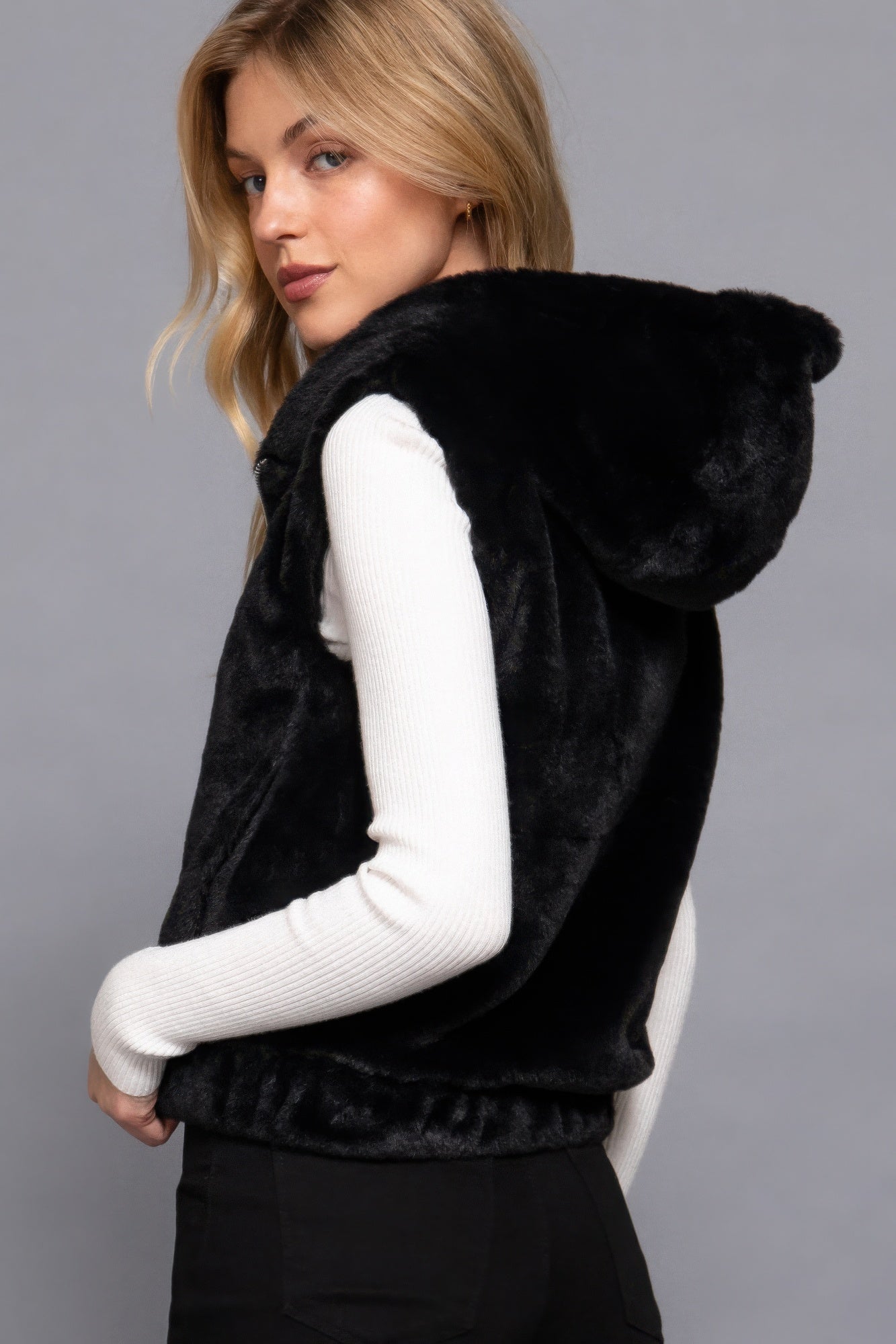 Hoodie Faux Fur Vest JoySkyBoutique