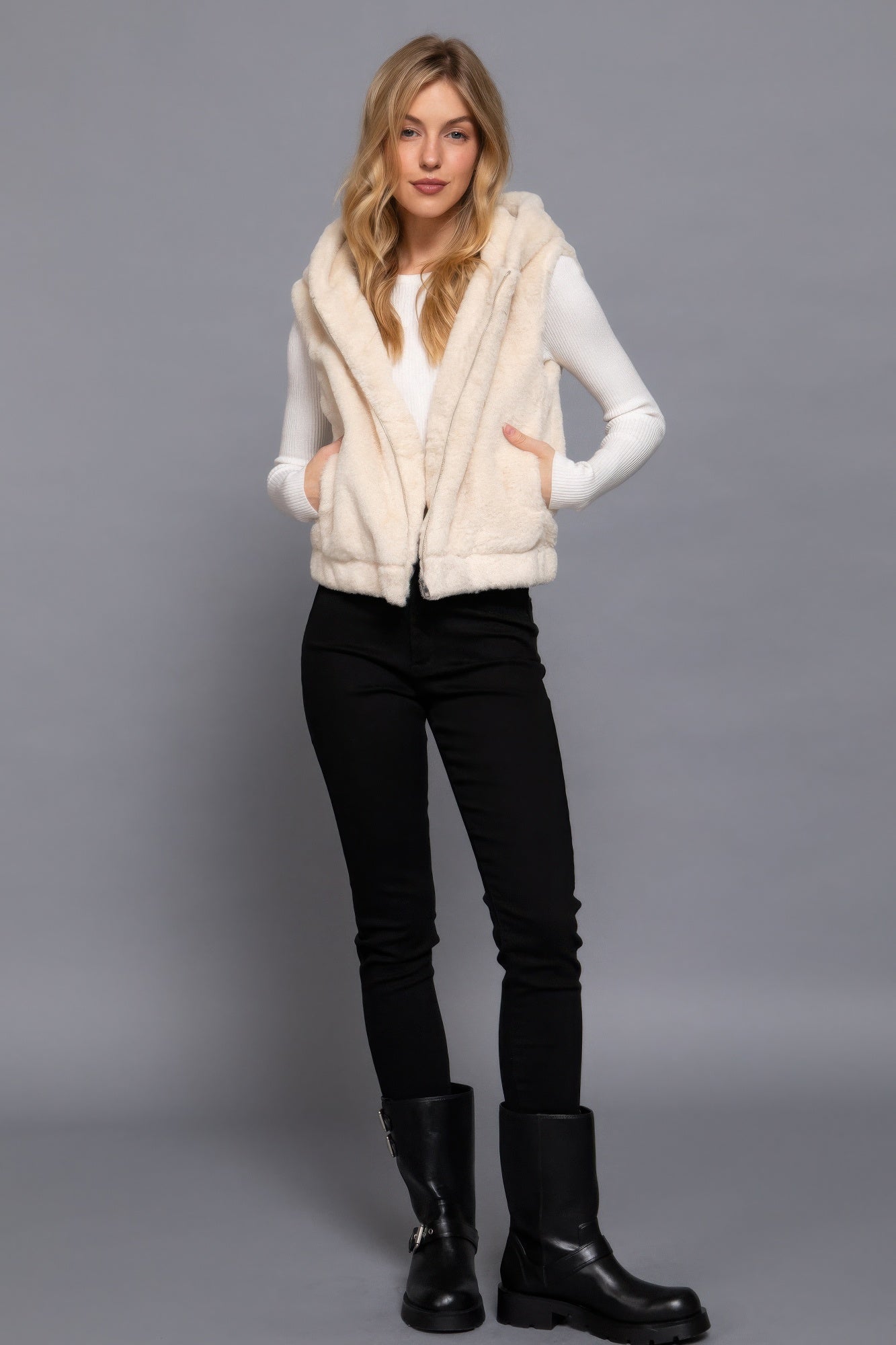 Hoodie Faux Fur Vest JoySkyBoutique