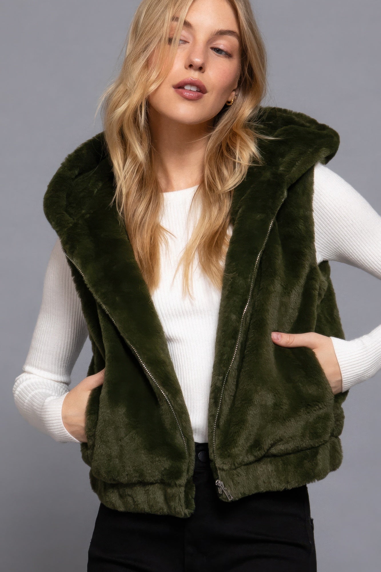 Hoodie Faux Fur Vest JoySkyBoutique