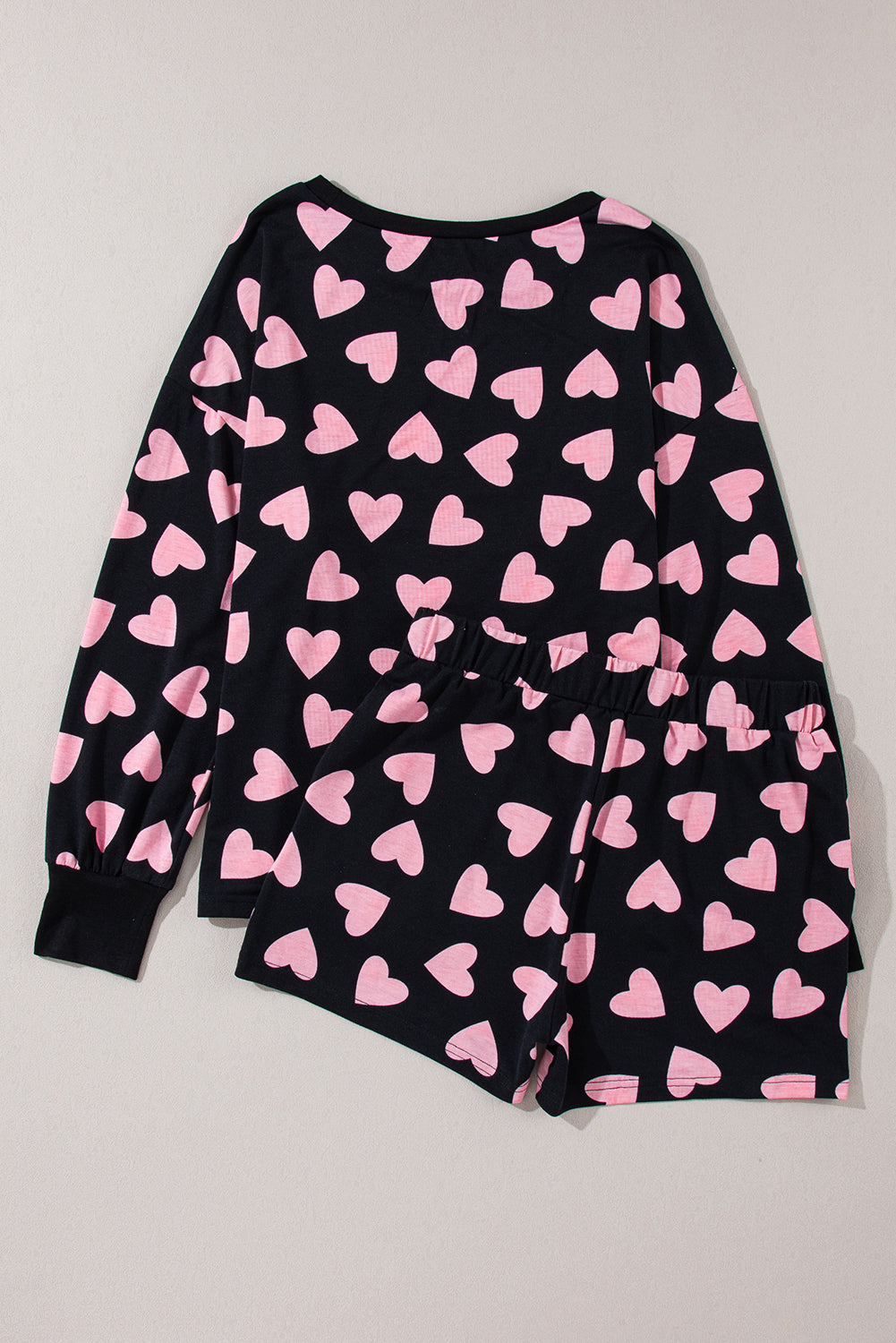 Heart Print Long Sleeve Top and Shorts Lounge Set Trendsi
